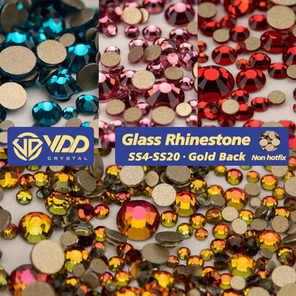 VDD 1440Pcs SS4-SS20 Mix Size Clear Crystal Non HotFix Gold Flatback Rhinestones Glitter Stones Nail Art DIY Crafts Decorations