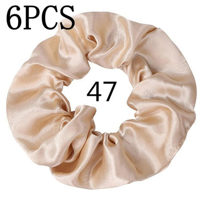 6pcs/lot Hair Scrunchies Bands Scrunchy Ties Ropes Ponytail Holder for Women or Girls Accessories Satin Headwear Solid Color Set