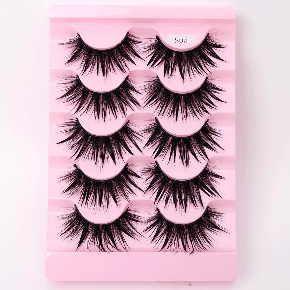 NEW 5Pairs Natural 3D Dramatic Fairy Clusters Manga Lashes Fake Eyelashes Wet Look Cosplay Lashes