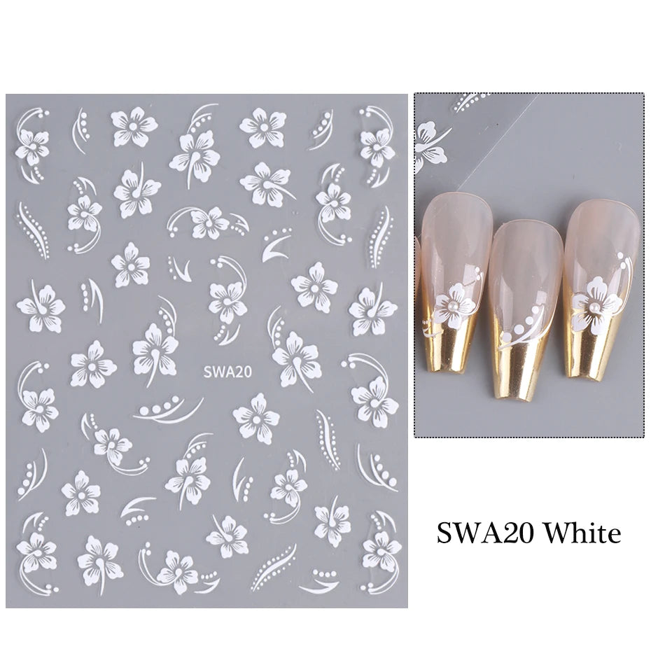 3D Lace Flower Nail Sticker White Pink Rose Red Yellow Y2K Petal Floral Gel Polish Decal Slider DIY Romantic Manicure Decoration