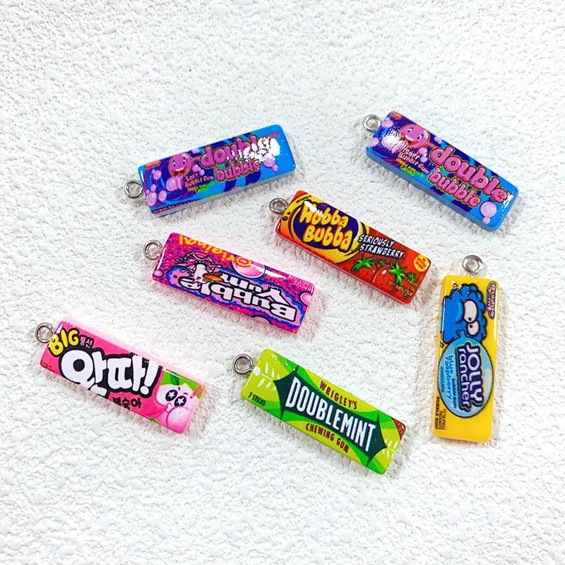 10pcs Funny Design Bubble Chewing Gum Resin Charms Mini Cartoon Sugar Candy Pendants Diy For Necklace Keychain Jewelry Make