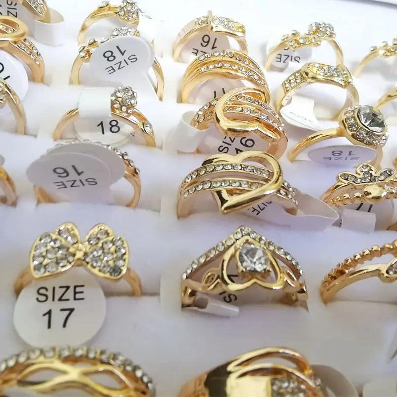 10pcs  Rings Bulk Fashion Sparkling Rhinestone Crystal Rings For Women Mix Style Gold Plated Wedding Engagement Jewelry