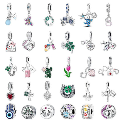 Fit Pandora 925 Original Bracelets Love Heart Flower Four Leaf Clover Turtle 925 Silver Charms Beads DIY Birthday Jewelry Gift