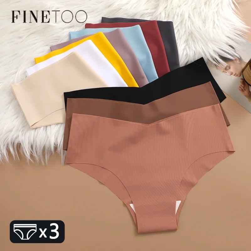 FINETOO 3PCS Ultra-thin Women's Seamless Underwear Panties Sexy V-Shaped Waist Briefs 10 Soild Colours Cozy Stretch Underpants