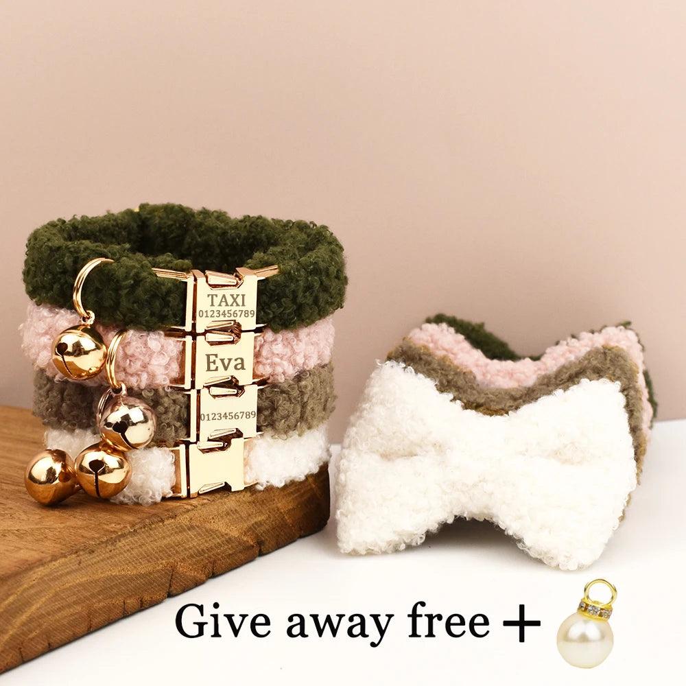 Autumn and winter Teddy fur cat collar bell accessories Kitten neck accessories can be customized laser lettering