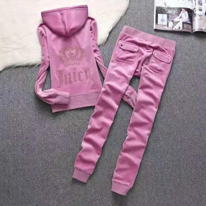 Spring Autumn Juicy Velet Tracksuits Clothes Hooded Sweatshirts Zipper Tops Joggers Pencil Pants  Women 2 Piece Set  S-2XL