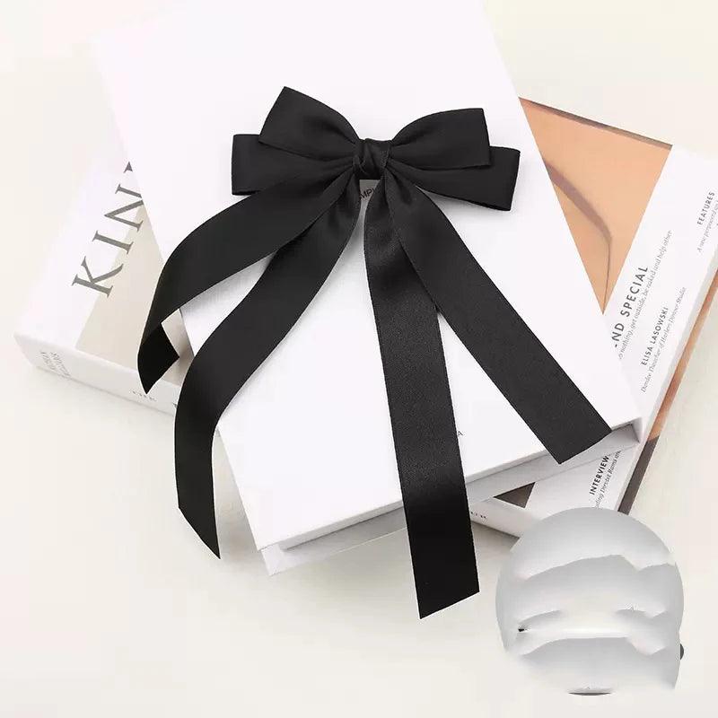 Lystrfac Fashion Fabric Hair Bow Hairpin for Women Girls Ribbon Hair clips Black White Bow Top Clip Female Hair Accessories