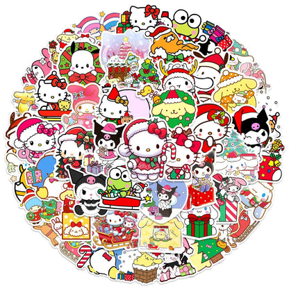 50PCS Hello Kitty Christmas Stickers, Sanrio Stickers, Kuromi Cute Cartoon Characters, Waterproof Graffiti Stickers