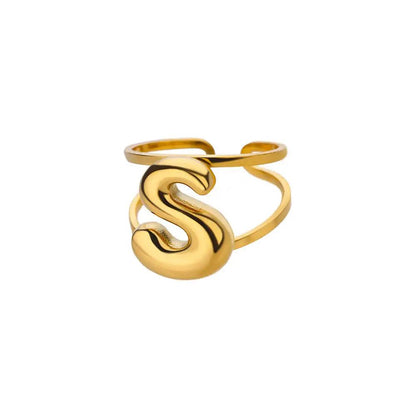 Gold Color A-Z Letter Alphabet Rings for Women Gothic Double Layer Thick Initial Letter Femme Ring Stainless Steel Jewelry Gift