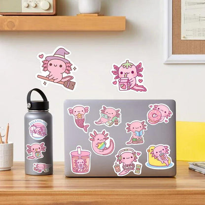 Kawaii Cartoon Axolotl Stickers Cute Animal Kids DIY Toy Gift Graffiti Decal for Phone Luggage Laptop Scrapbook Waterproof