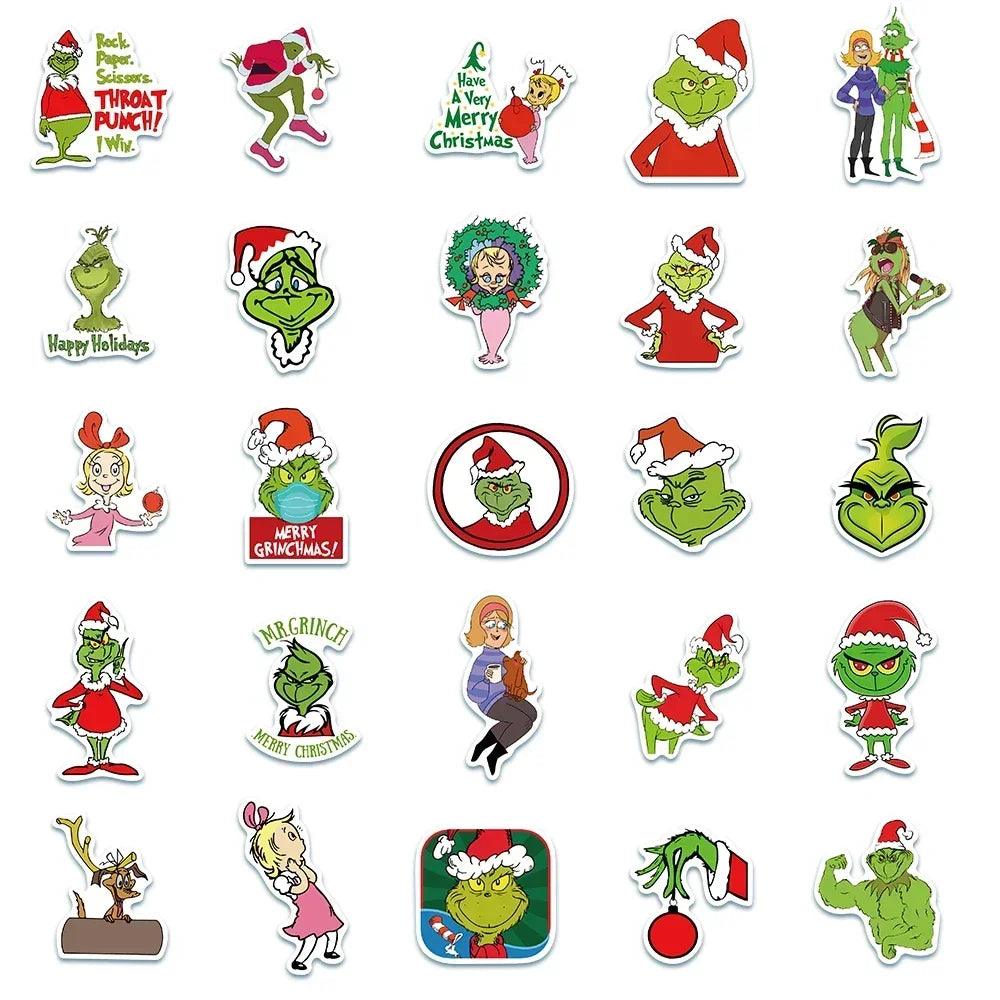 50pcs Green People Stickers Christmas Grinch Max Graffiti Decal Kids Toy Scrapbook Diary Phone Laptop Guitar Waterproof Stickers