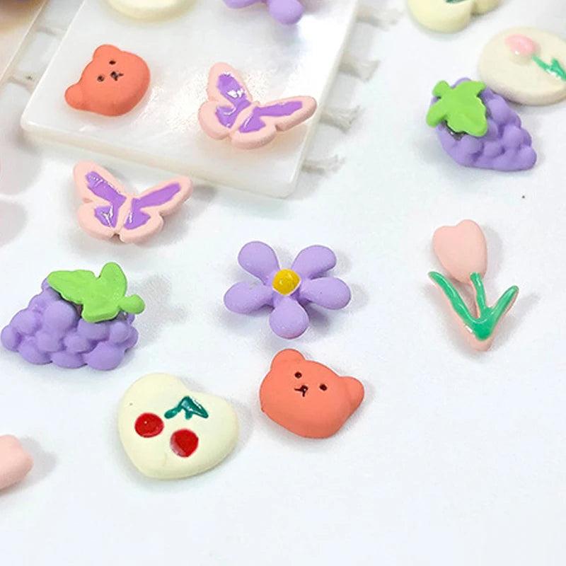 Nail Charms 3D Japanese Tulip Cherry Flower Fruit Nail Art Flatback Decorations Butterfly DIY Manicure Accessories Rhinestones