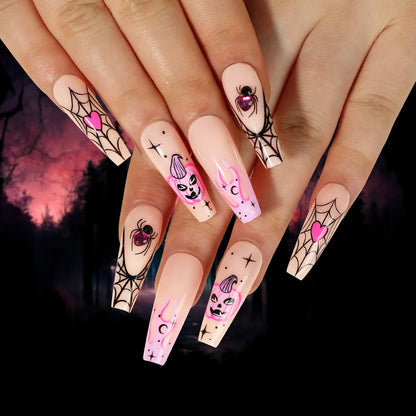 24P/Set Halloween Fake Nails Art Ghost Face Pumpkin Spooky Designer Girls Party Press on Nail Tips Wearable Stick on Nails False