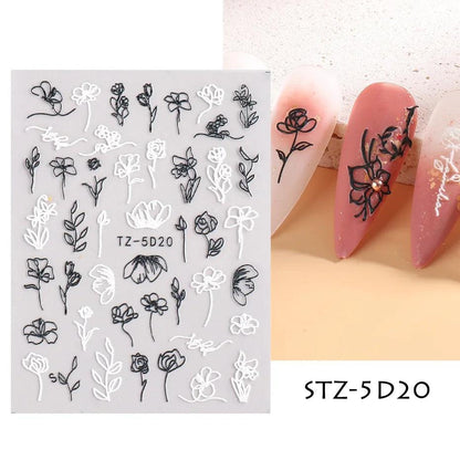 5D Belt Nail Sticker Summer Nail Art Decals Flowers White Daisy 3D Manicure Nail Gel Self Adhesive Stickers Designs Decorations