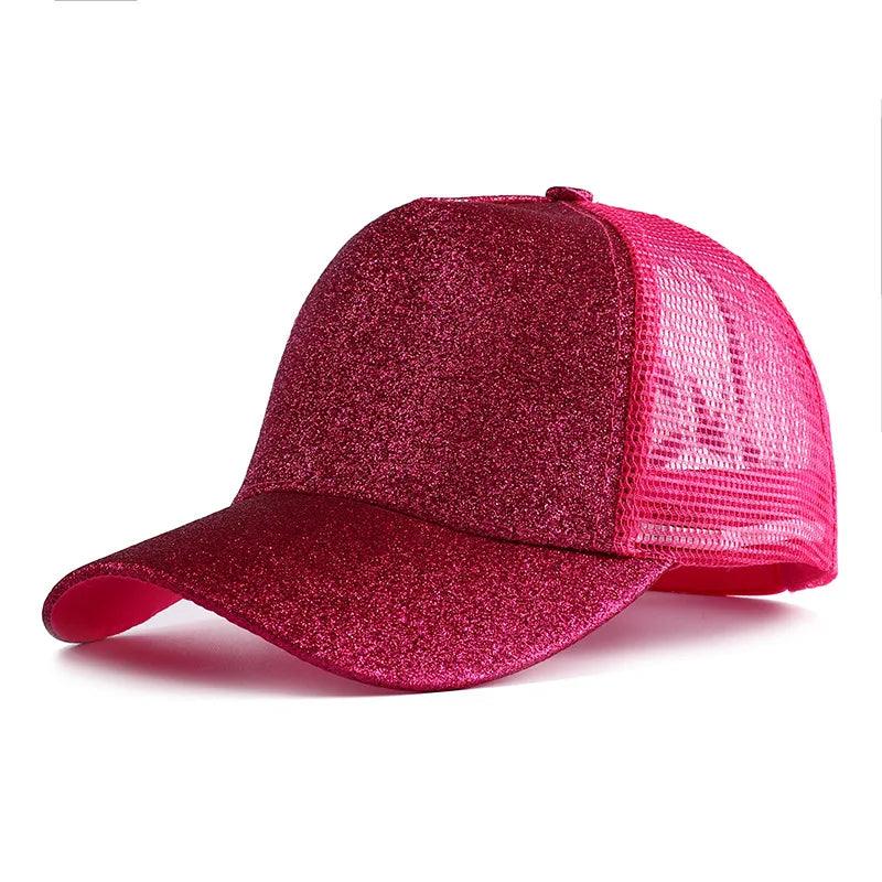 2023 New Summer Glitter High Ponytail Baseball Cap Female Snapback Hat Casual Black White Pink Mesh Trucker Caps for Women Gorra