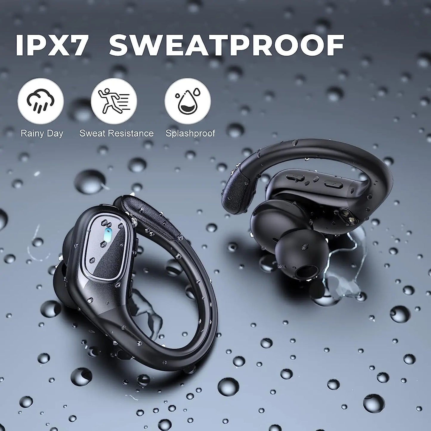 TWS Bluetooth Earphones 75H Playtime IPX7 Waterproof Wireless Headphones HiFi Stereo Sound LED Power Display Headset for Sports