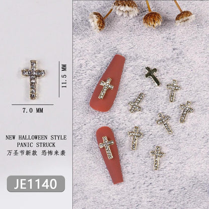 10/20Pcs Classic Full Glitter Rhinestones 3D Cross Nail Charms Luxury Alloy Nail Art Jewelry Manicure Accessories Nail Parts #JE