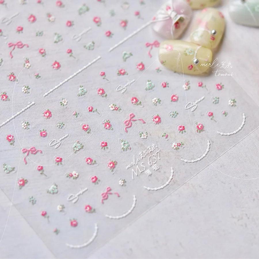 1pcs 3D Rhinestones Nail Art Stickers Luxury Pink Flower Ribbon Wildflowers High Quality Nail Decorations Decals Accessories