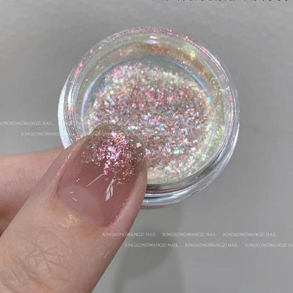 1Jar Aurora Broken Diamond Nail Powder Holographic Iridescent Aurora Powder Mermaid Pigment Glitter Nail Art Chameleon Powder