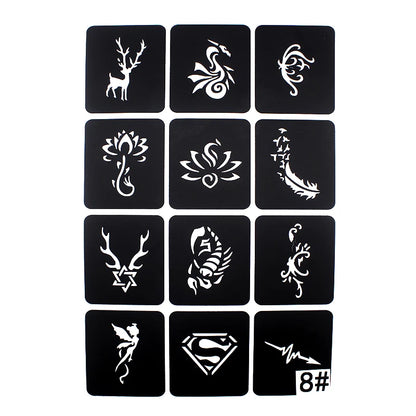 6 Types Option Small Glitter Tattoo Stencil Kids Cute Drawing Templates,Cat Flower Letter Airbrush Henna Tattoo Stencils