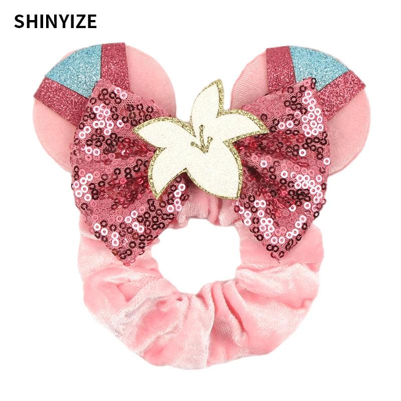 New Chic Disney Mickey Mouse Ears Hair Scrunchies Sequins 4"Bows Elastic Headband Women Velvet Girls DIY Hair Accessories Gift