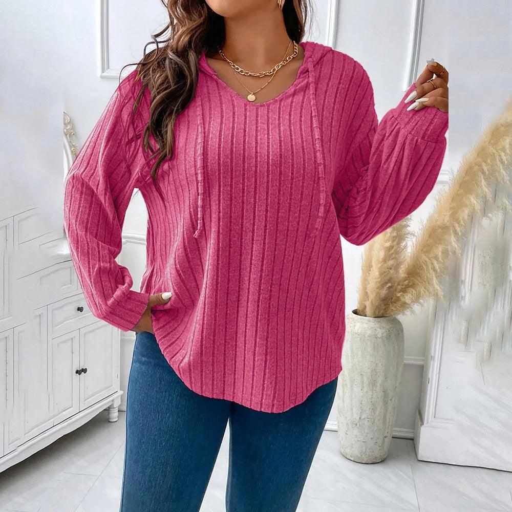 Large Size Tops Women Long Sleeve Loose Hooded Plus Size T -shirt Tee 2023 Autumn Winter Solid Pullover Fashion Female Clothing