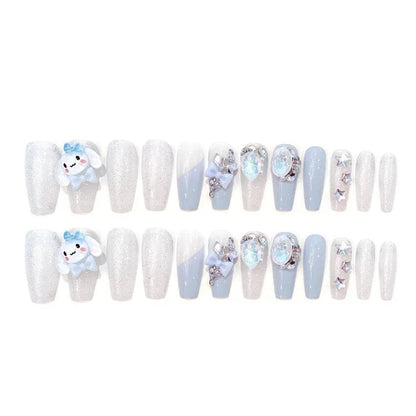 Blue Kawaii False Nail Sanrio Accessories Anime Kuromi Design Press on Nails Removable Finished Nail Tips For Schoolgirl Gift