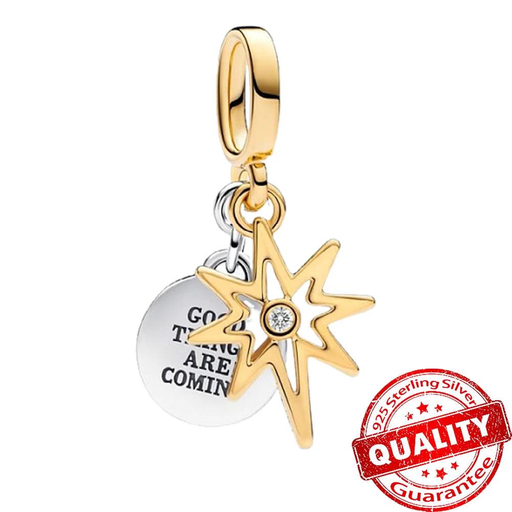 Sparkling Sterling Silver Lucky Crossover Star Heart Charm Fit Original Bracelets & Necklaces 925 Silver Bow Charm Jewelry DIY