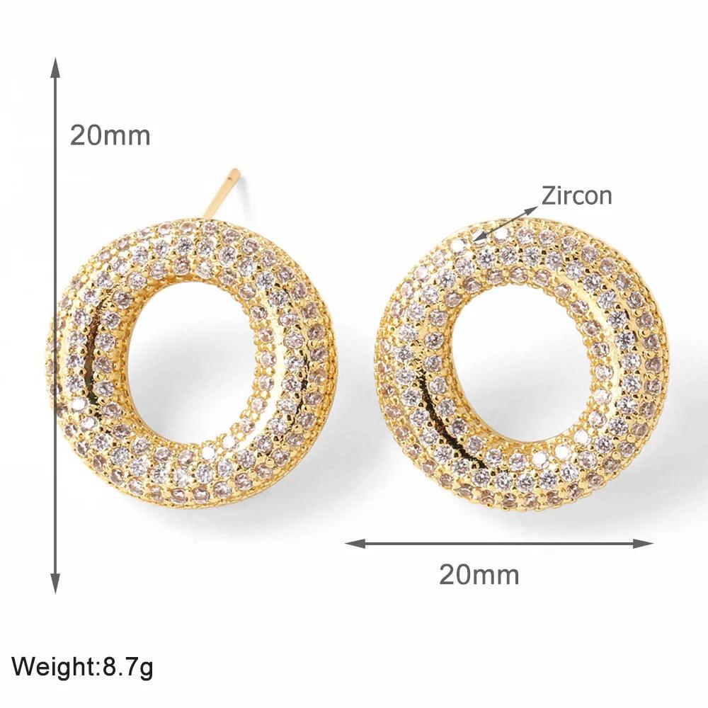 FLOLA Clear Crystal Bubble Letter Earrings for Women Copper Gold Plated Initial Ear Studs Name Jewelry Gifts ersa009