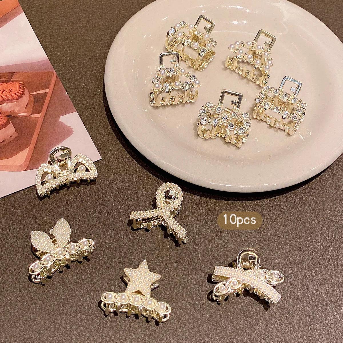 10 imitation pearl rhinestone small grab clips, fashionable and sweet style hair clips suitable for daily use as hair accessori