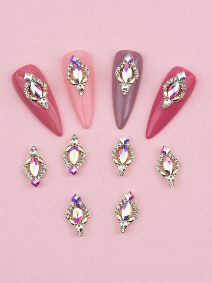 10pcs Gold 3D Nail Art Charms Shape Crystal Rhinestone Stones Nail Jewelry For Acrylic Nail Designer Accessories Decor NJ23912-3