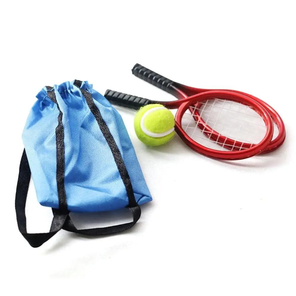 4PCS/Set Doll Tennis Racket kits Miniature Racquet Ball Bag Creative Photo Props For 1/6 1/12 DIY Dollhouse Accessories - HighGloss Shop