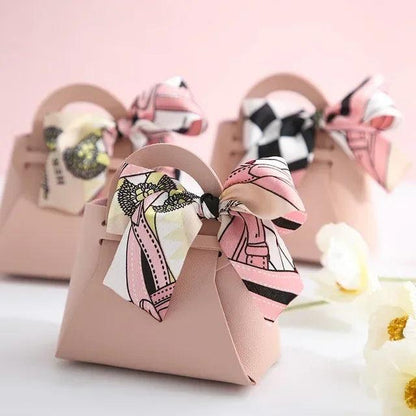 10PCS Distribute Leather Pink Gift Bags Wedding Favour Bag for Guest Mini Handbag with Ribbon Candy Packaging Box Party Decor