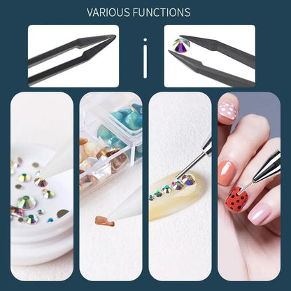 12 Grids Multi Sizes Nail Rhinestones Set Crystal AB Clear Gems with Crystal Pen Clips for DIY Nail Art Decorations