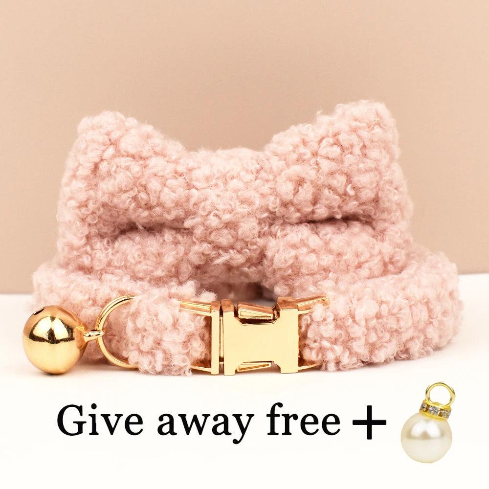 Autumn and winter Teddy fur cat collar bell accessories Kitten neck accessories can be customized laser lettering