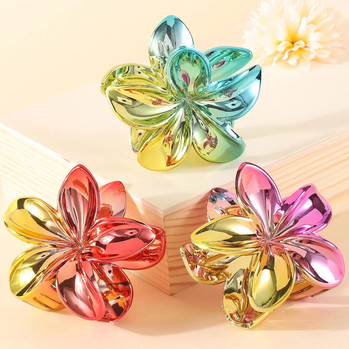 2/4/6pcs Fashion Women Flower Hair Claws Hawaiian Gradient Hair Clips Vacation Beach Style Hairpins Hair Accessories ﻿