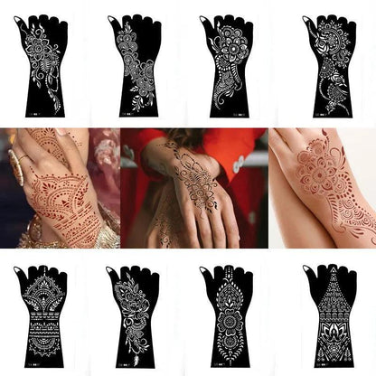 1 Pair Flower Tattoo Stencil for Hand Henna Tattoo Templates Mandala Lace  Design Wedding Painting Henna Kit Tool