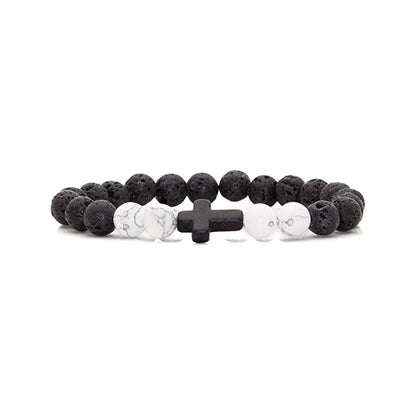 Men Natural Stone Bead Cross Bracelet Onyx Meditation Bracelet Women Yoga Jewelry Homme Pulser Lava Turquoise Beaded Bracelets