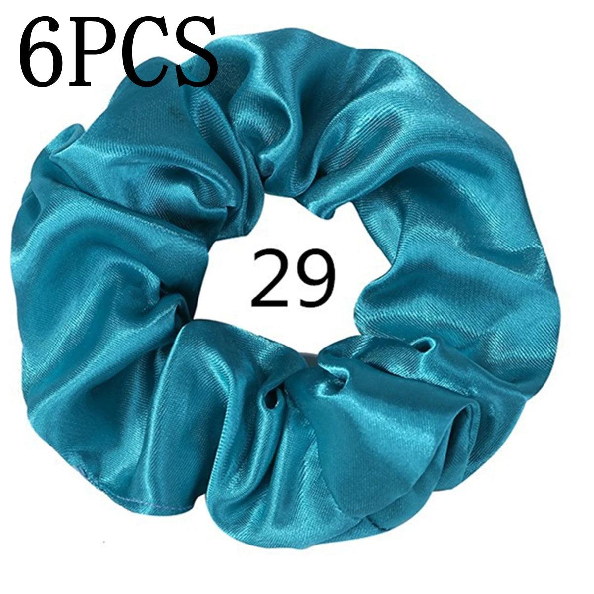 6pcs/lot Hair Scrunchies Bands Scrunchy Ties Ropes Ponytail Holder for Women or Girls Accessories Satin Headwear Solid Color Set