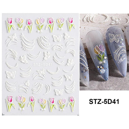 5D Belt Nail Sticker Summer Nail Art Decals Flowers White Daisy 3D Manicure Nail Gel Self Adhesive Stickers Designs Decorations