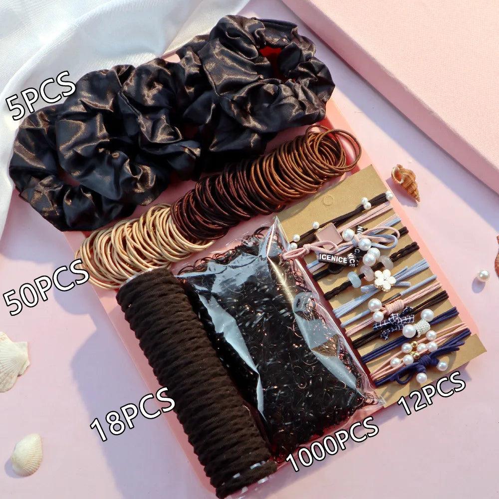 1Set Brown Hair Accessories for Woman Set Ponytail Holders Hair Scrunchies HairBands Scrunchy HairTie Hairstyle Styling Tool