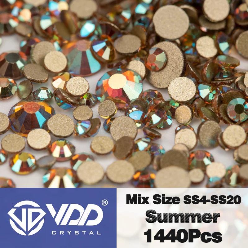 VDD 1440Pcs SS4-SS20 Mix Size Clear Crystal Non HotFix Gold Flatback Rhinestones Glitter Stones Nail Art DIY Crafts Decorations