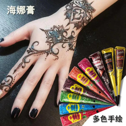 New Henna Tattoo Paste Black brown red white Henna Cones Indian For Temporary DIY Tattoo Sticker Body Paint  Cone henne