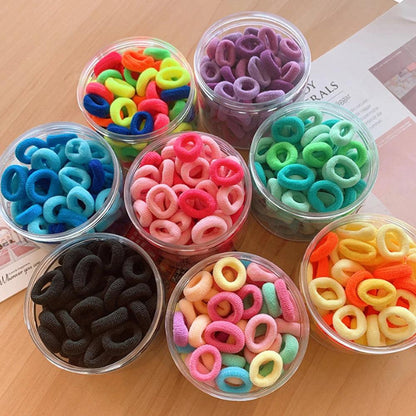 100PCS Box Mini Candy Colors Cute Girls Elastic Hair Ties Baby Small Hairbands Soft Cotton Ponytail Holder Hair Accessoires