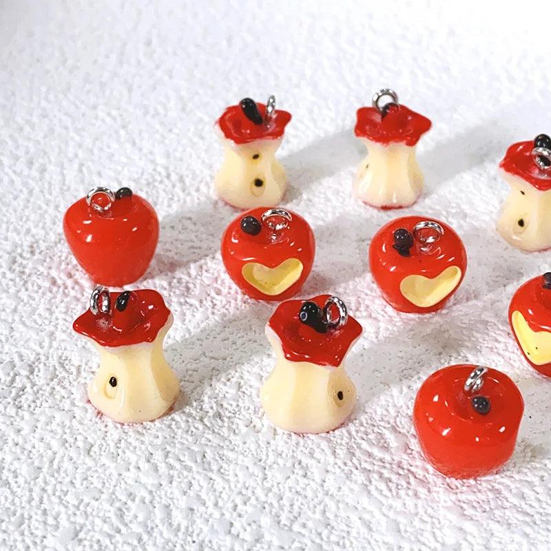 10pcs Kawaii 3D Red Apple Core Resin Charms Simulation Fruit Small Pendants Diy Crafts For Earring Keychain Jewelry Make