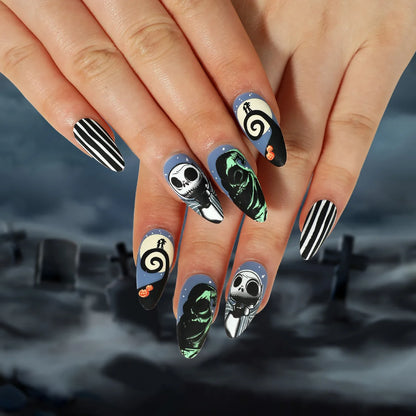 24P/Set Halloween Fake Nails Art Ghost Face Pumpkin Spooky Designer Girls Party Press on Nail Tips Wearable Stick on Nails False