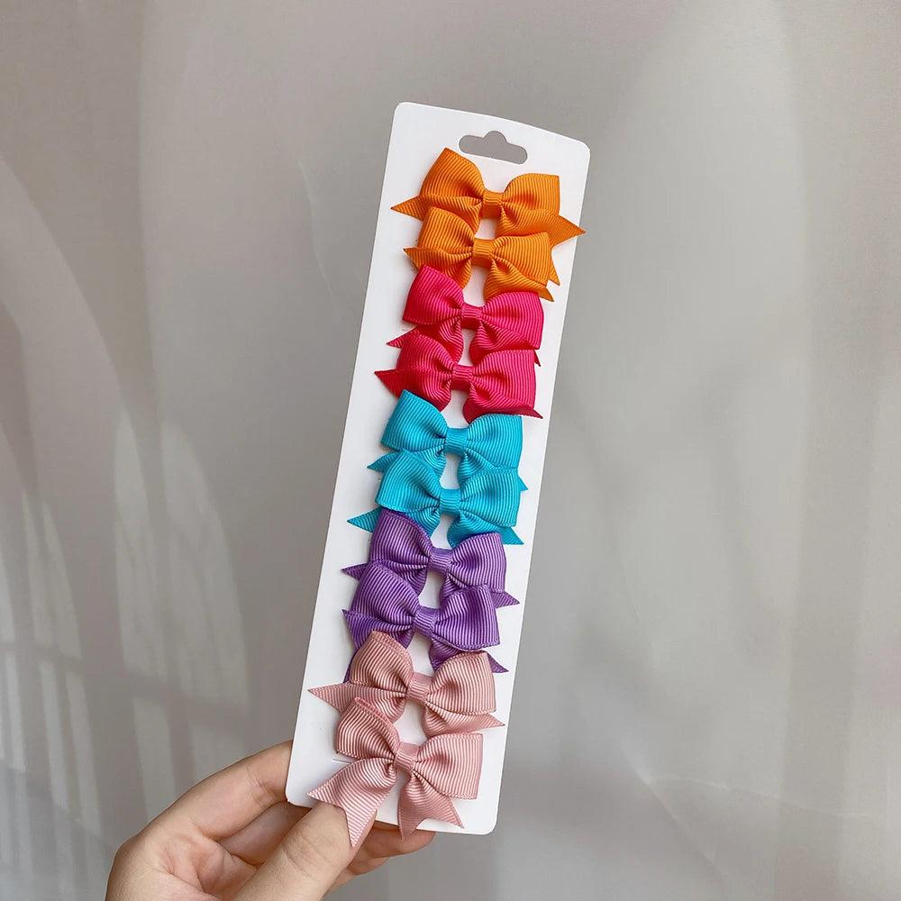 10Pcs/Set 1.9'' Solid Color Ribbon Kids Bows Hair Clips for Baby Girls Handmade Bowknot Hairpin MiNi Barrettes Hair Accessories