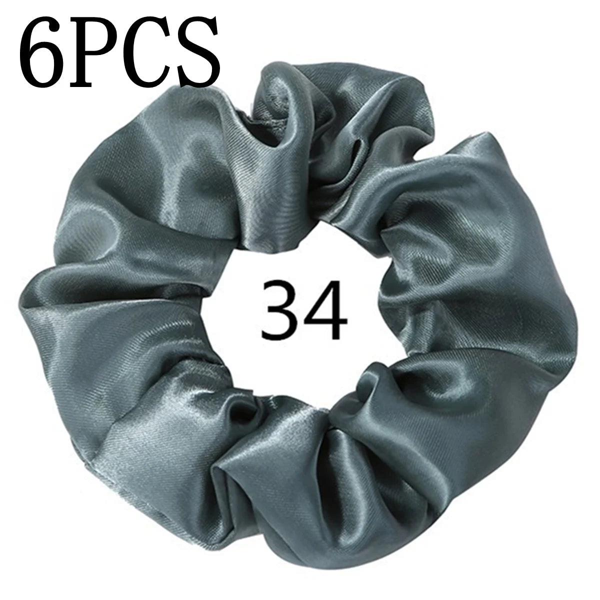 6pcs/lot Hair Scrunchies Bands Scrunchy Ties Ropes Ponytail Holder for Women or Girls Accessories Satin Headwear Solid Color Set