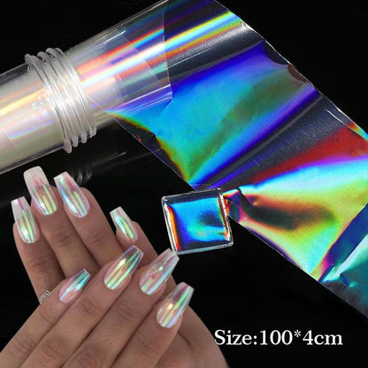 Aurora Chrome Nail Foil Mirror Effect Nail Pigment Irridescent Glitter Heart Marble Foil Sticker Decoration Manicure Wraps