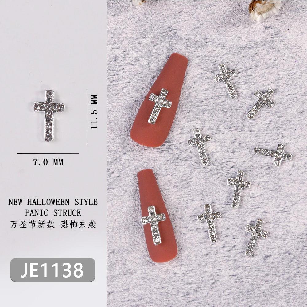 10/20Pcs Classic Full Glitter Rhinestones 3D Cross Nail Charms Luxury Alloy Nail Art Jewelry Manicure Accessories Nail Parts #JE